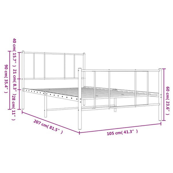 Berkfield Metal Bed Frame with Headboard and Footboard Black 100x200 cm