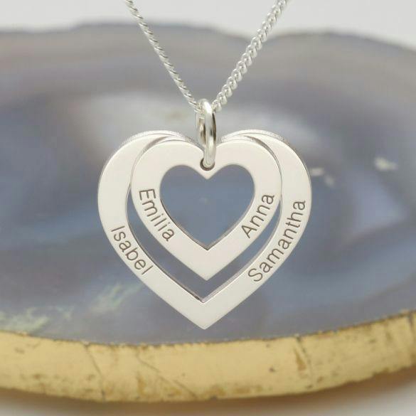 Christopher James of London Sterling Silver Double Heart Personalised Necklace