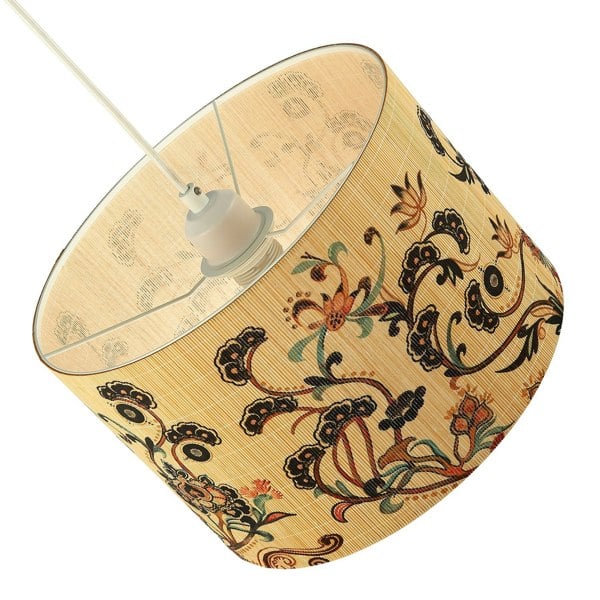 Contemporary Multi Coloured Floral Bamboo Round Pendant Lamp Shade Image 4