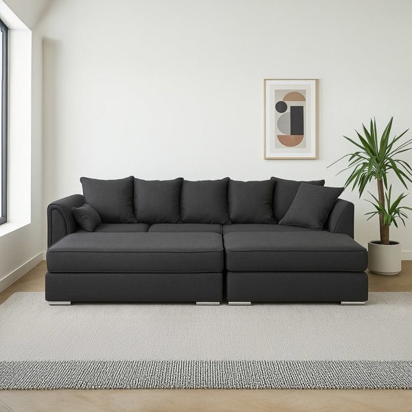 Furnishings For Less Chiswick Corner Sofa 4 Seater with Footstool - Silver Or Black