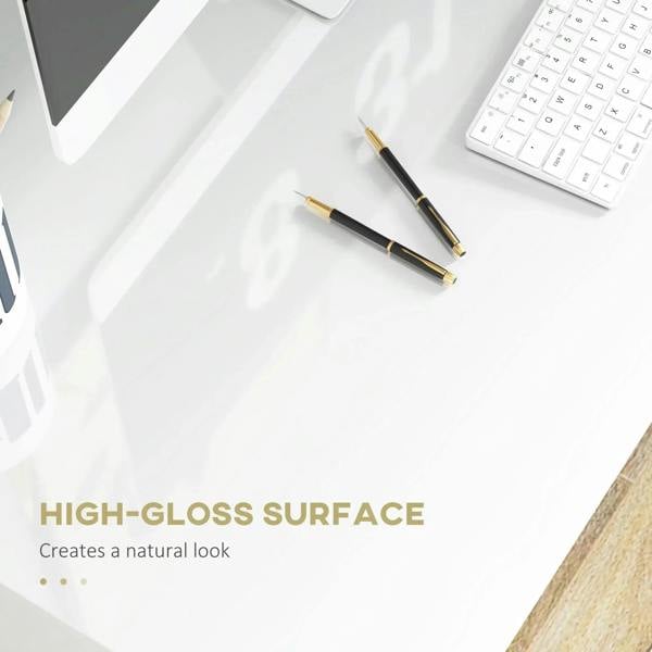 High-gloss white desk tabletop surface with clean edge detail