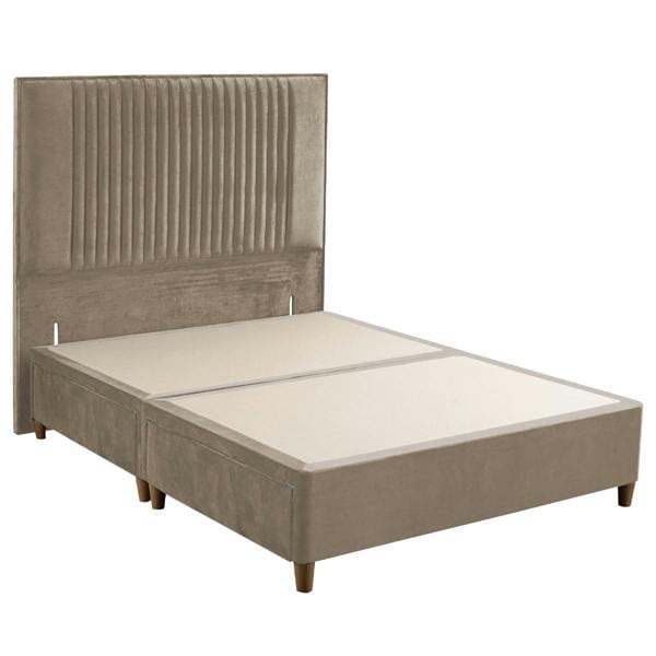 Stone Sliver Ockham Upholstered Headboard & Divan Base styled in a bedroom | Soak and Sleep