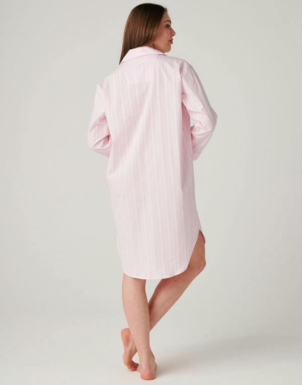 British Boxers Women's Cotton Nightshirt – Shell Pink Satin Stripe