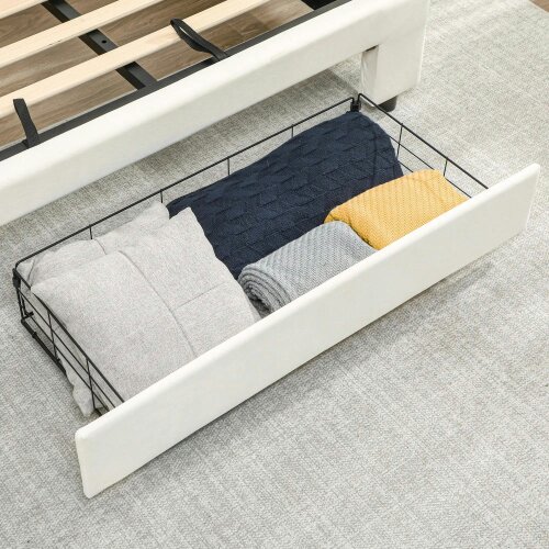 Wyld Haus Double 4FT6 Ottoman Bed Frame with Front Divan Drawer Storage Cream
