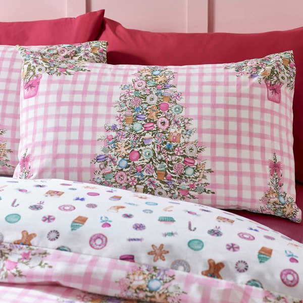 Catherine Lansfield Christmas Sweets and Treats Reversible Duvet Cover Set Pink