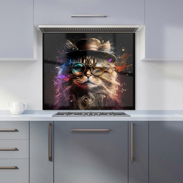 Warren Reed - Designer Siberian Cat With Glasses Splashart Kitchen Splashback