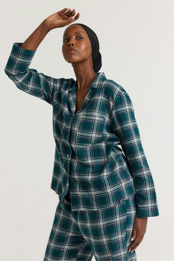 Plaid Long Pyjama Set in Green - Pajamas