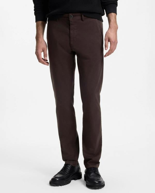 BOSS Orange Mens Slim Fit Chinos in Stretch - Cotton Satin - Dark Brown 207 | CHO | Designer Mens Chinos