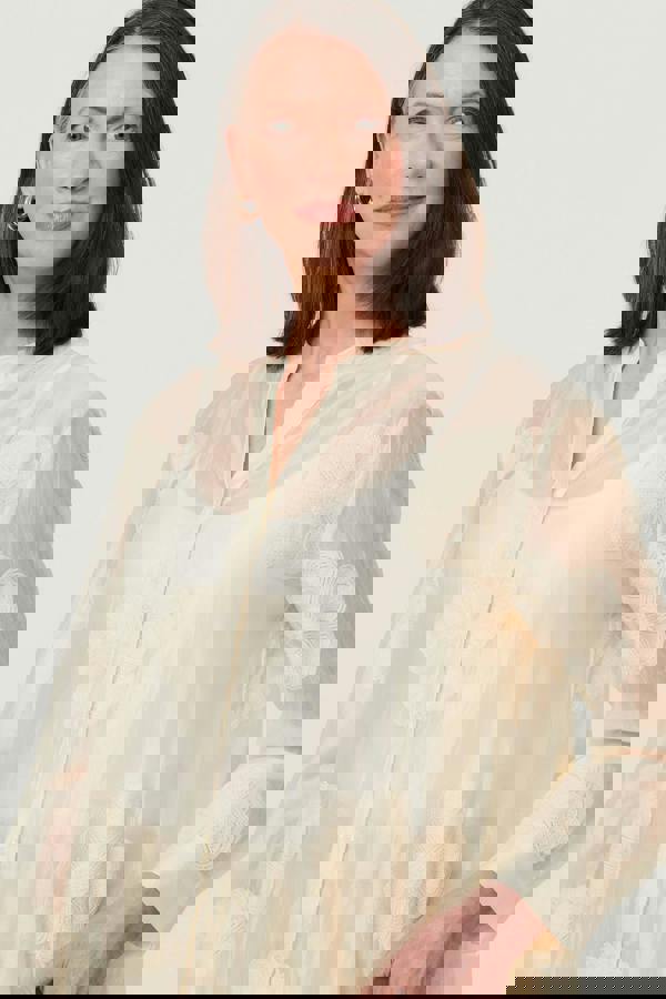 White | Floral Long Sleeve Longline Shirt
