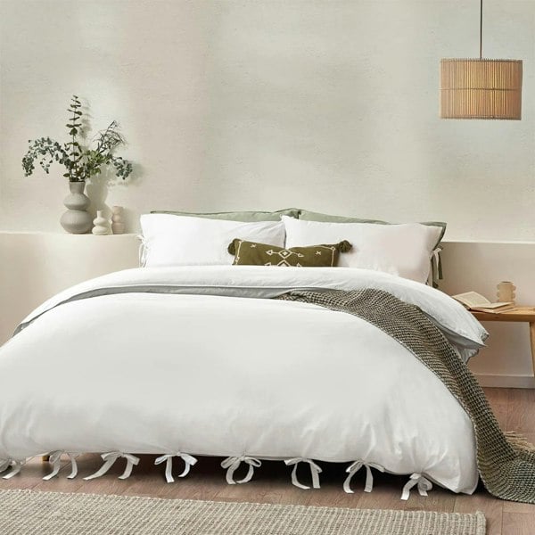 Yard Mallow Tie Detail Cotton Bow Duvet Cover Set - Warm White