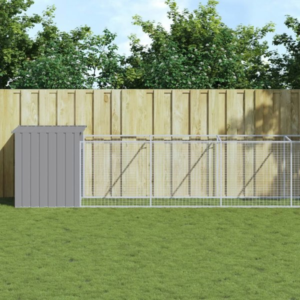Berkfield Dog House with Run Light Grey 110x1221x110 cm Galvanised Steel
