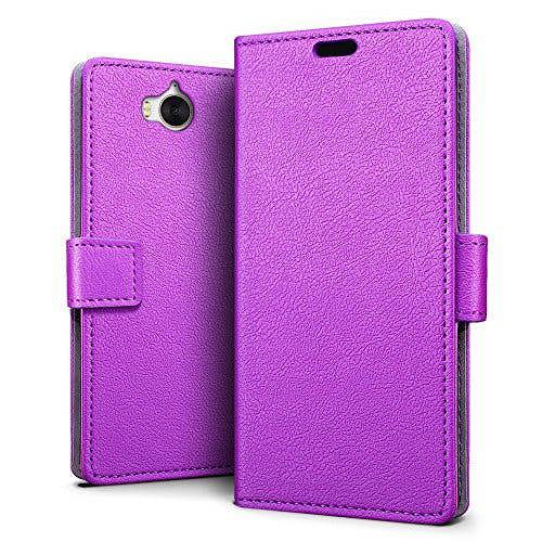 Huawei Y6 2017 Case, PU Leather Wallet Case Flip Cover with Card Slots & Stand For Huawei Y6 2017 - Purple