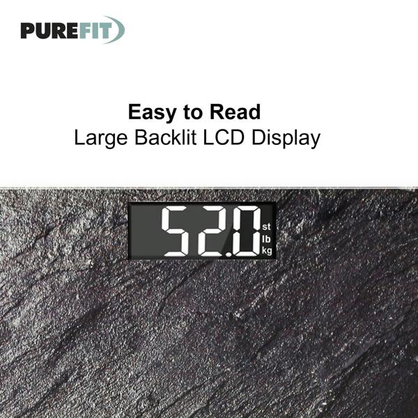 Purefit Digital Bathroom Scale for Measuring Body Weight - Smart Scale with LED Display - Battery Included LB/KG/ST Max Weight 180KG