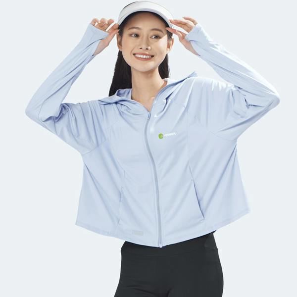 Anniou Hooded Cropped Sun Protection Jacket - light blue