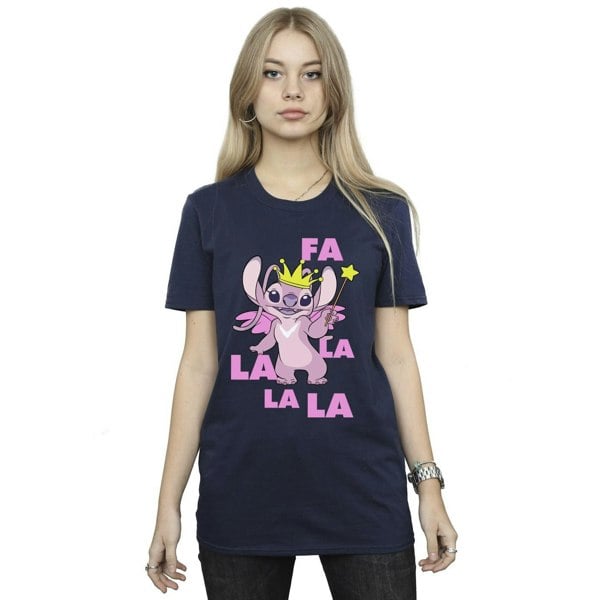 Disney Womens/Ladies Lilo & Stitch Angel Fa La La Cotton Boyfriend T-Shirt - Navy Blue