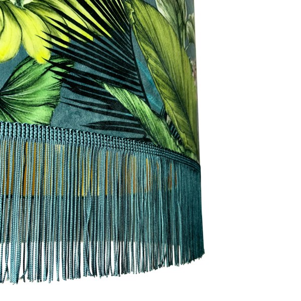 Love Frankie Big Cat Velvet Lampshade With Gold Lining and Fringing in Flint Blue