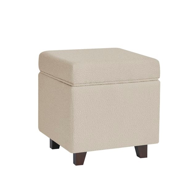 Luxury Living Boucle Fabric Square Ottoman Footstool with Storage - Beige