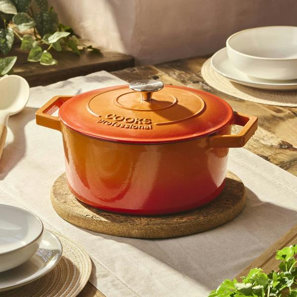 Cooks Professional 26cm Cast Iron Casserole | Orange