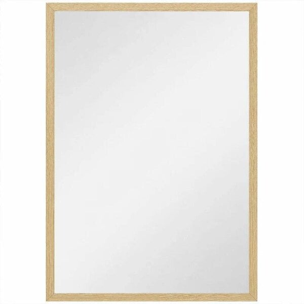 Bobobiy Wall Bathroom Mirror, 60 x 40 cm Wall-Mounted Mirror for Living Room, Bedroom, Hallway, Natural Wood Finish