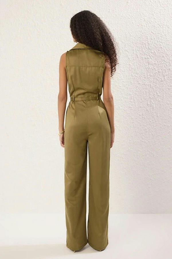 Belted Wide Leg Collared Jumpsuit