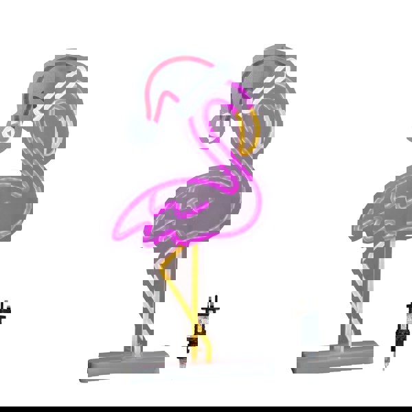 Samuel Alexander 43cm Light up Neon Effect Flamingo with Santa Hat on Base with Multi-Coloured LEDs