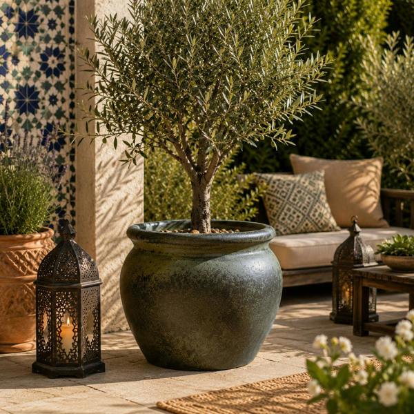 Verona Large Belly Plant Pot 48 x 37cm 43L – Moss Patina