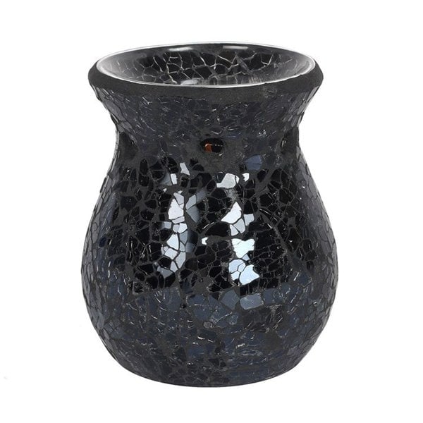Serano Small Black Crackle Glass Oil Burner and Wax Warmer