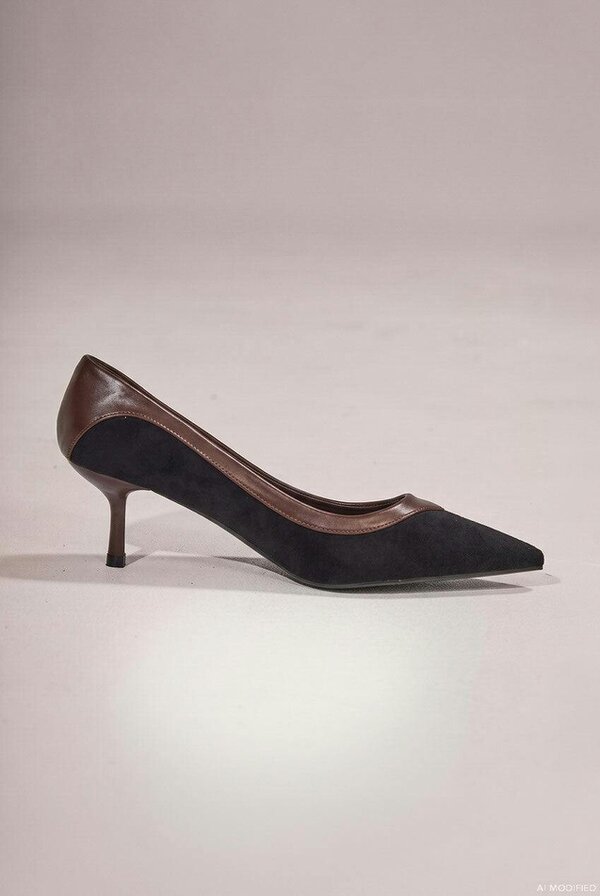 Goddiva Pointed Toe Women’s Stiletto Kitten Heels - Black by Goddiva
