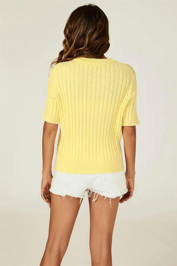 FS Collection Short Sleeve Knitted Cardigan In Yellow