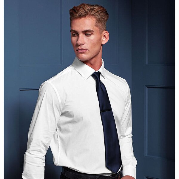 Premier Mens Plain Satin Tie (Narrow Blade) - Navy
