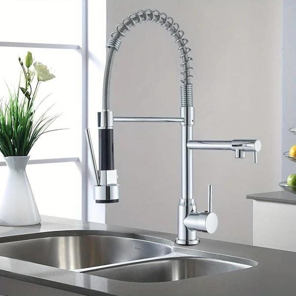 Dyzi Dual Spout Kitchen Tap Pull down Spray Head Faucet High-Pressure
