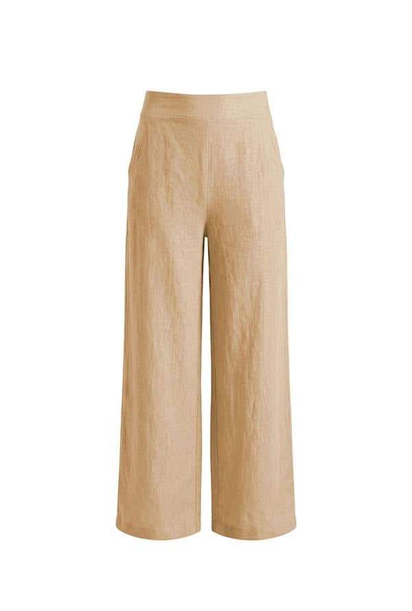 James Lakeland Sand Linen Wide-Leg Trousers