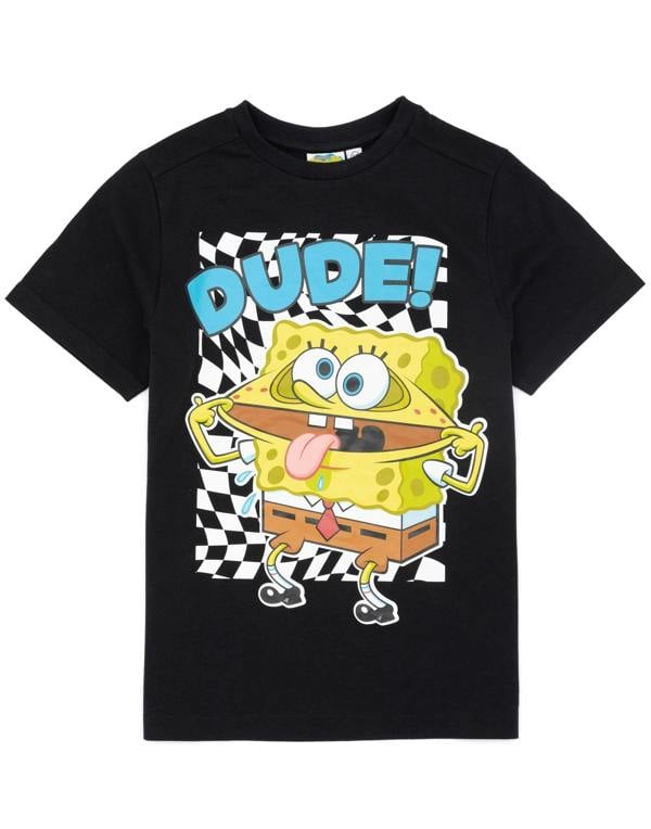 SpongeBob SquarePants Boys Black Dude! Spongebob Placement Print Short Sleeved T-Shirt