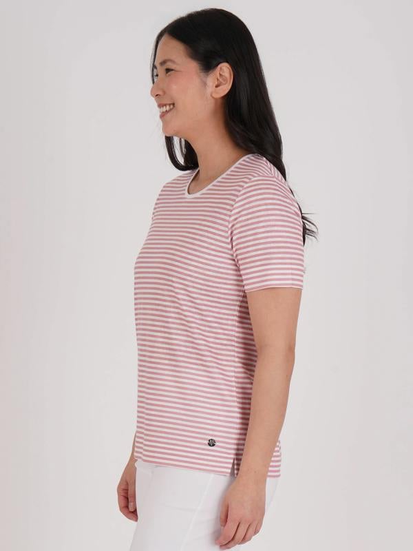 PennyPlain Printed Stripe Ss Top - White/blossom