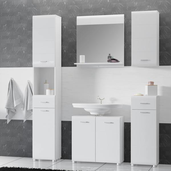Furniture To Go Ice Cave Hanging Storage Cupboard with 1 Door & Silver Handle in White with White Gloss Door