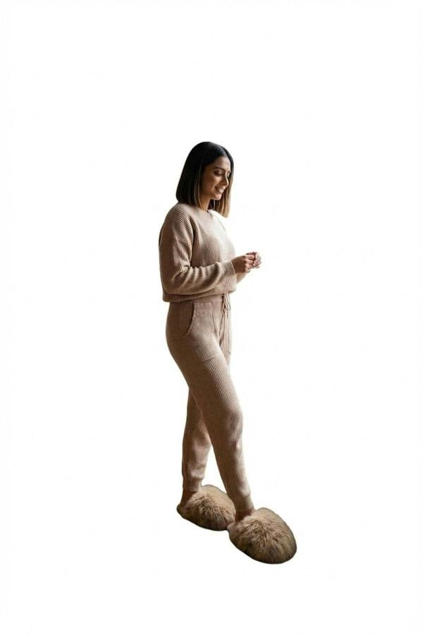Nadia Fluffy Faux Fur Slippers - Camel_wb