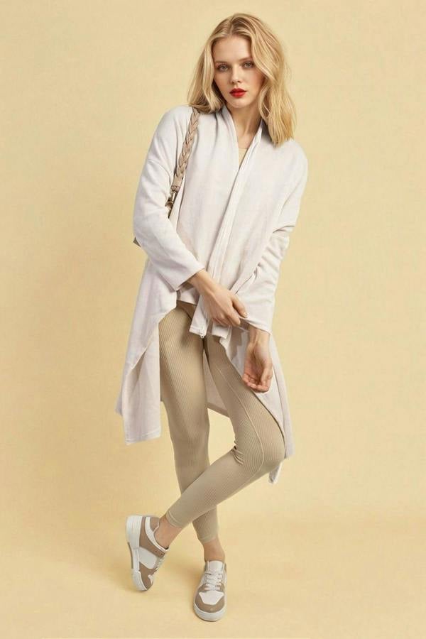 Lydia Open Front Long Back Knitted Cardigan - White
