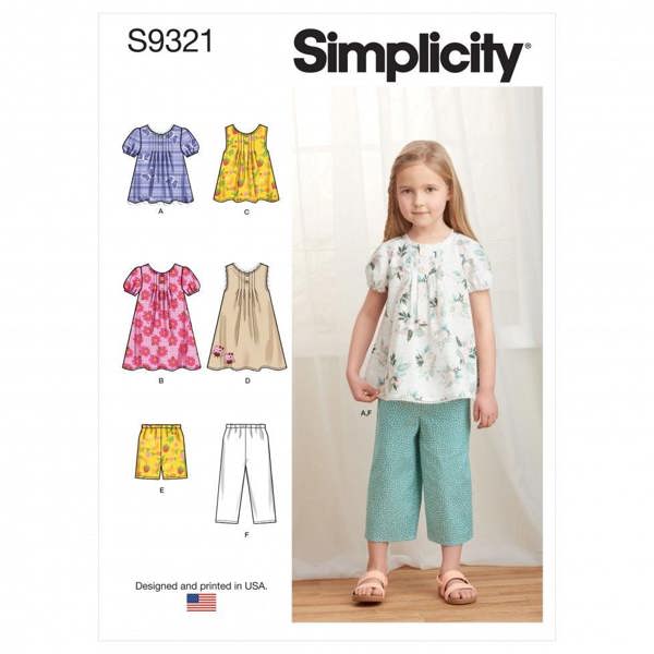 Simplicity Sewing Pattern 9321, Tops, Dresses, Shorts, Trousers for Kids, A (3-4-5-6-7-8) - Easy