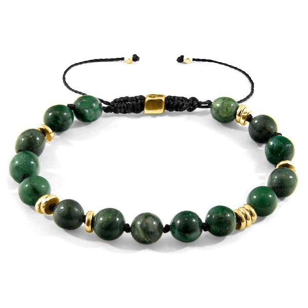 Anchor & Crew Green Jade Agaya 9ct Yellow Gold and Stone Beaded Macrame Bracelet