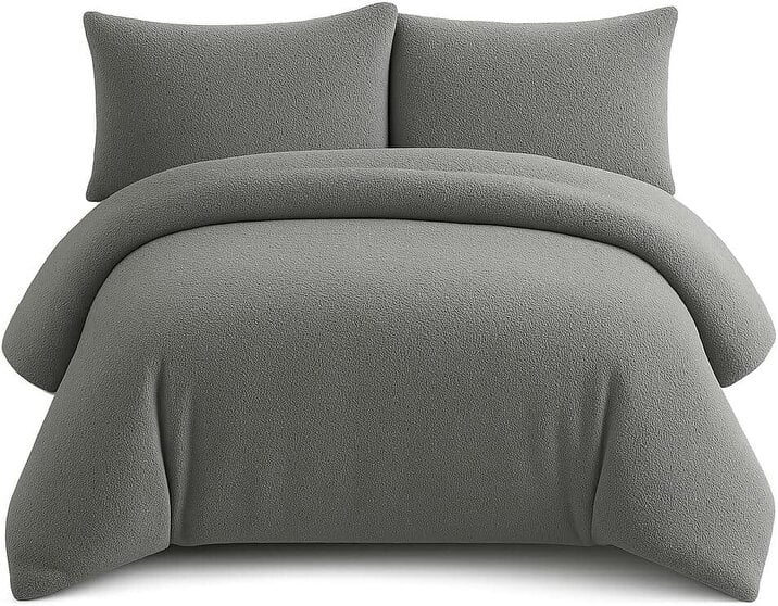 Night Zone Teddy Fleece Duvet Cover Set – Soft Warm Teddy Bear Bedding with Pillowcases - Charcoal