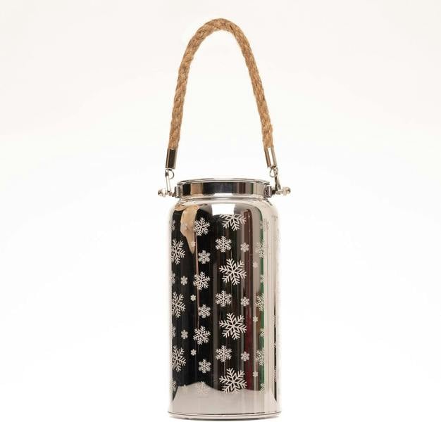 2cm Christmas Snowflakes Design Silver Jar Table Lantern with Warm White LED Lights image 6