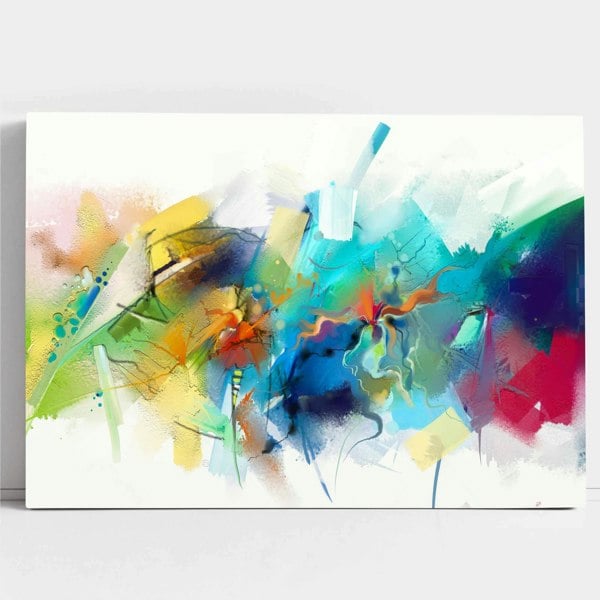Artze Wall Art Abstract Colourful Pink Blue Yellow Wall Art Canvas Print