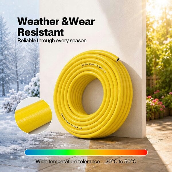 Traderight Hose Pipe 50M 12.5Mm Reinforced PVC for Outdoor Garden Wash Yellow