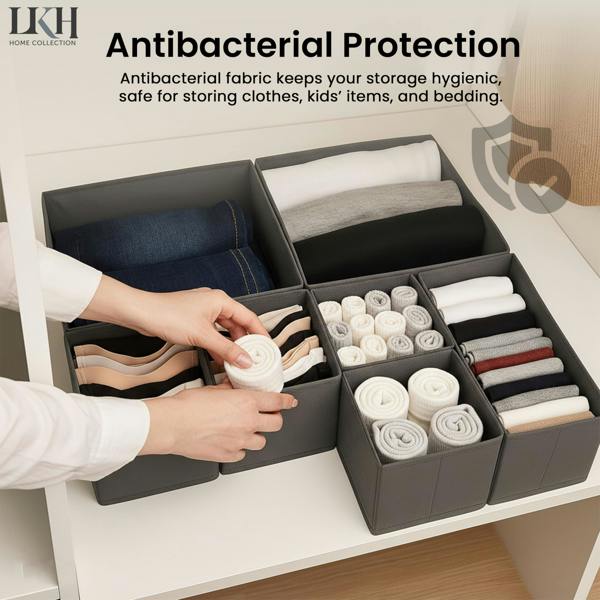 LKH HOME COLLECTION LKH Clothes Drawer Organiser Set of 6 - Non-Woven Foldable Wardrobe Storage Boxes for Clothes, Underwear, Bras & Accessories