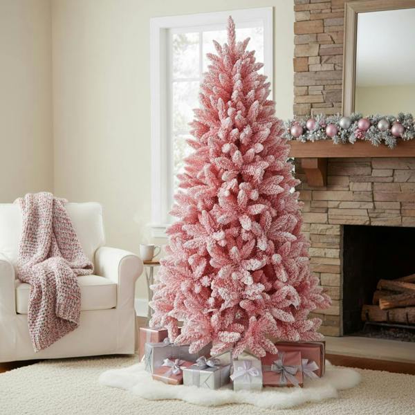 4ft to 8ft Pink Flocked Artificial Christmas Trees with 308 Tips and Snow Effect image 7