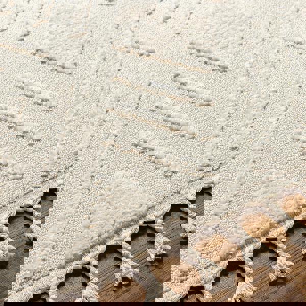 Livabliss Nora-Geometric Grey Ivory High Pile Fringe Rug