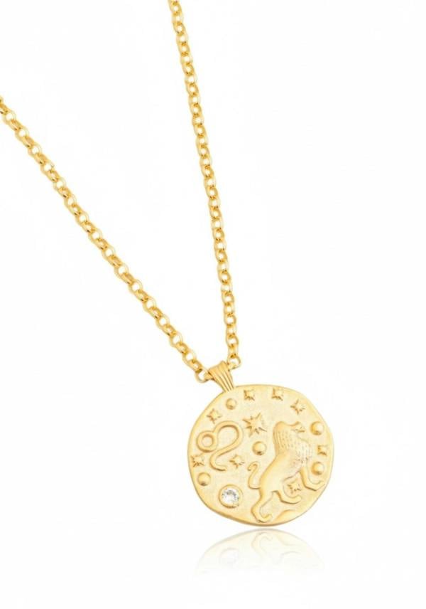 18k gold plated Leo pendant necklace with its birthstone.