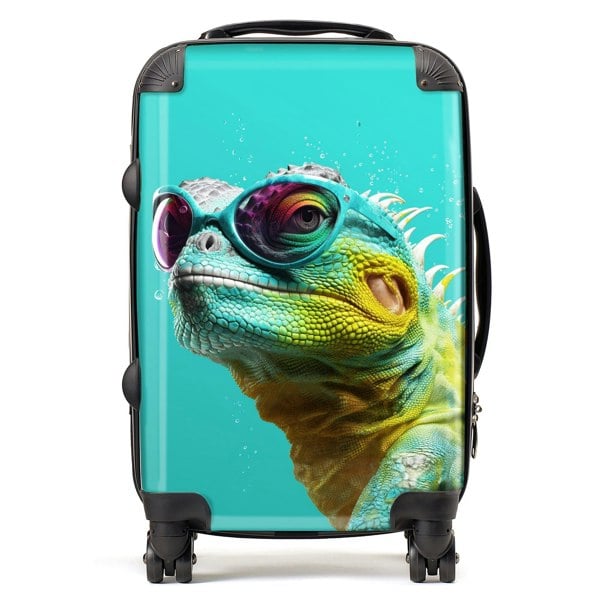 Warren Reed Splashart Iguana Wearing Glasses Suitcase