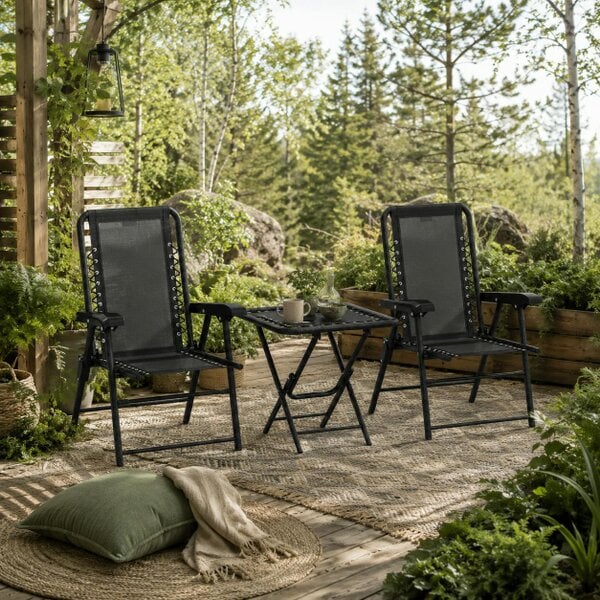 Wyld Haus Lacotte Metal Black 3 Piece Garden Mesh Bistro Set Garden Outdoor Table And Chair