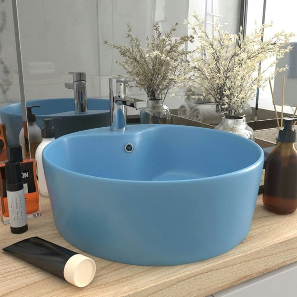 Berkfield Luxury Wash Basin with Overflow Matt Light Blue 36x13 cm Ceramic